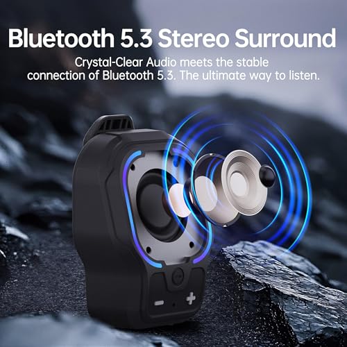 Wearable Bluetooth Speaker, Magnetic Clip-on Portable Wireless Speaker, HiFi Sound Loud Mini Speaker with 3 Light Modes, ENC Mic for Hands-Free Calls Music, Lightweight for Outdoor Work Cycling, Black