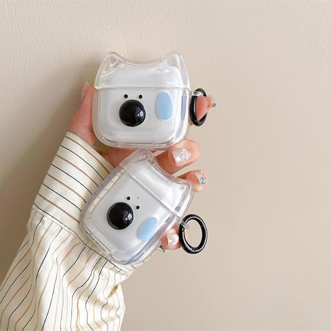 Transparent Clear Earphone Case for AirPods 4, Cute Lovely Cat Face Soft TPU Silicone Case, Kitty Ear AirPods 4 Cover Protective Skin Shockproof Protector for iPod Earbuds -Sweating Dog