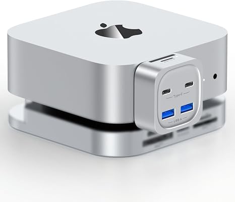 Mac mini M4 Hub, 6-in-1 Front-Access Docking Station, Mac mini M4 Accessories with 4× USB3.2 10Gbps (USB-C & USB-A), SD/TF 3.0 Card Reader, Space-Saving Splitter for Creators & Professionals