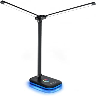 LED Desk Lamp with RGB Ambient Light, Dual Head Dimmable Desk Lamp with 5 Color Modes, USB-C Modern Table Lamp for Home Office, Bedroom & Desk Setup - Image 1