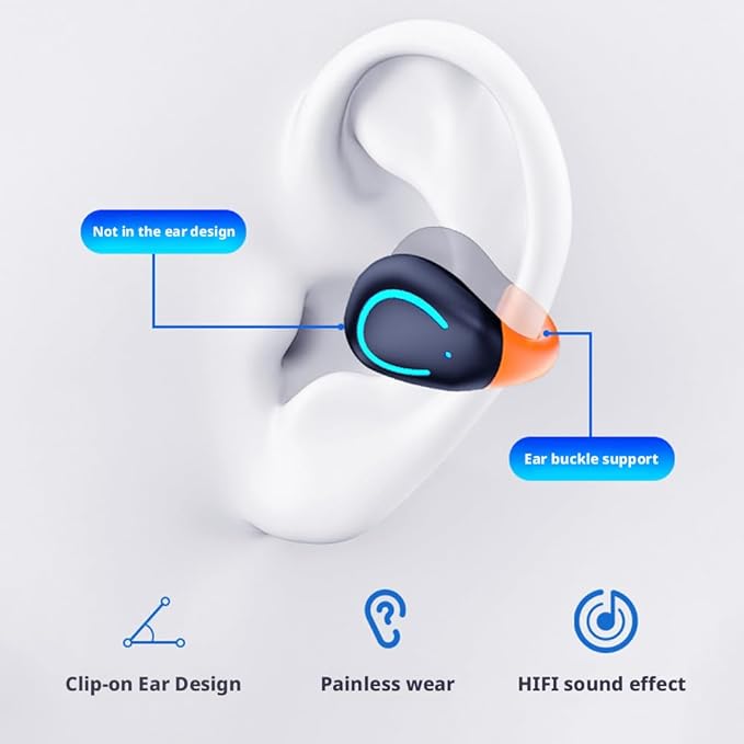 Open-Ear Wireless Headphones Bluetooth Clip On Mini Earbuds Charging Case Ear Buds Sports Bone Conduction Earphones for Workout Driving Walking (Orange)