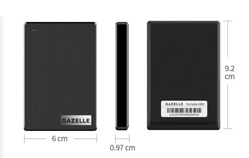 GAZELLE High-Speed 500GB Ultra Slim Portable External Hard Drive - 2-in-1 Type C & USB 3.0, Compatible with PC, Mac, Laptop, PS4, Xbox, iPad, Tablet, Mobile (Black) - 1 Year Warranty