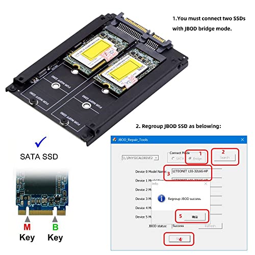 cablecc Dual NGFF B+M Key M.2 SSD Card JOBD Raid0 Span Bridge to 2.5inch SATA Combo HDD Disk Drive Enclosure