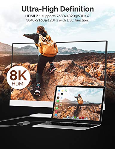 SABRENT USB Type C to HDMI 2.1 Adapter | 8K/60Hz & 4K/120Hz with DSC Function | 8K/30Hz & 4K Resolution Without DSC | Thunderbolt 3 Compatible (DA-UCH8)