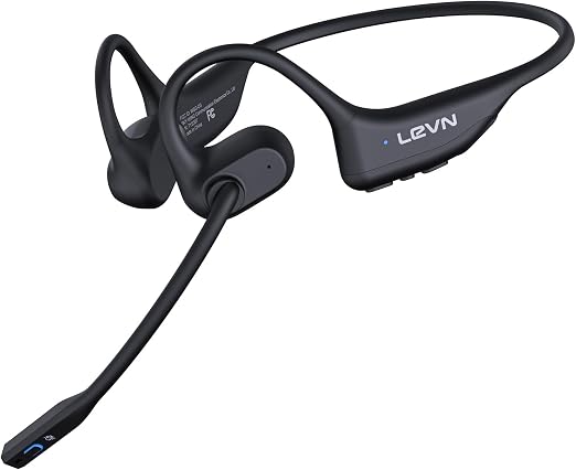 LEVN Open Ear Headphones with Mic, 29g Bluetooth Headset with Microphone, Bluetooth Headphones with Noise Cancelling Mic, Waterproof Non-slip Wireless Headset with Mic for Work, Workout, Driving, Call
