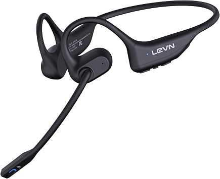 LEVN Open Ear Headphones with Mic, 29g Bluetooth Headset with Microphone, Bluetooth Headphones with Noise Cancelling Mic, Waterproof Non-slip Wireless Headset with Mic for Work, Workout, Driving, Call