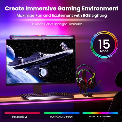 Quntis Monitor Light RGB PRO Backlight, Eye-Care Dual Light Computer Light Bar Gaming Office Desk Lamp, 15 Modes Dimmable Backlight, 3 Color Temperature Adjustable Brightness, Ra95 Screen Light Bar