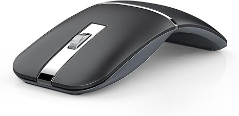 Bluetooth Wireless Arc Travel Mouse, Bluetooth 5.0/4.0 & 2.4G Tri-Mode, Rotating Foldable Ergonomic Mice, Type-C Rechargeable Multi-Device for Microsoft Laptop, PC, MacBook, Chromebook, Lenovo - Black