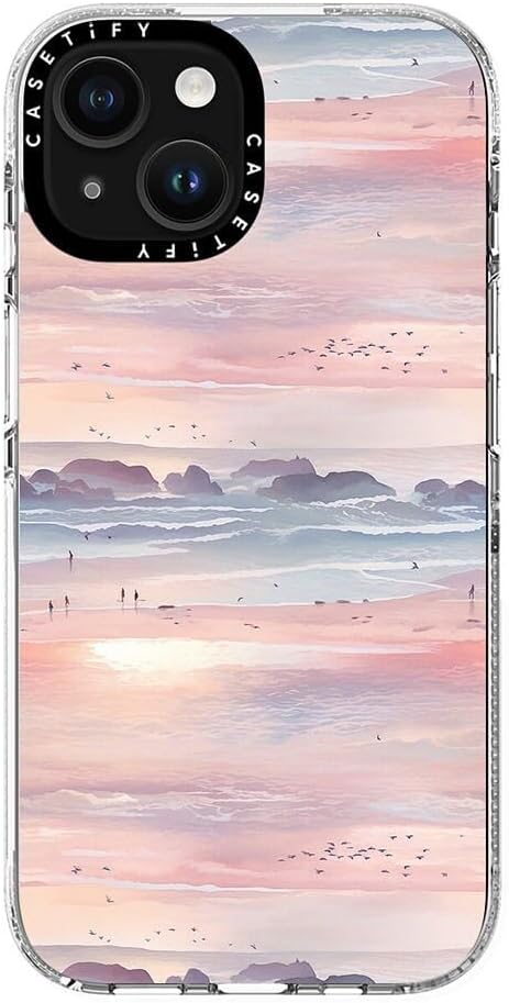 CASETiFY Clear iPhone 15 Case [Not Yellowing / 6.6 ft. 3X Military Grade Drop Protection/Compatible with Magsafe] - Watercolor Beach Strolling Landscape - Clear