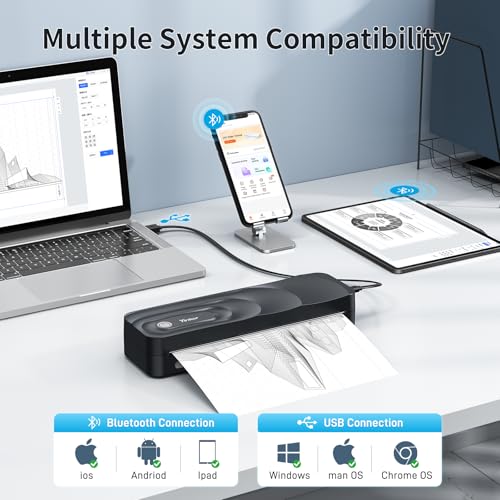 Portable A4 Thermal Printer | 3 Rolls Thermal Paper & 2 Folding Papers Included | Inkless Bluetooth Printer w/Carry Case, Supports 8.5"x11" US Letter, Cellphone APP Compatible for Travel