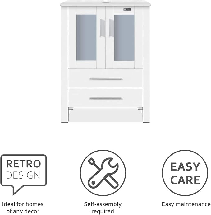 eclife 24" Modern Bathroom Vanity Sink Combo Freestanding Cabinet with Soft Closing Door, Without Vessel Sink, Faucet, Drain (White Vanity Only)