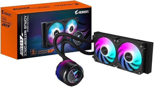 GIGABYTE AORUS WATERFORCE X II 240 AIO Liquid CPU Cooler- 2x120mm ARGB Fans, Full-Color LCD, Magnetic Interlocking Mechanism, Daisy-Chain, Intel LGA 1851 and AMD AM5 Compatible, 6 Year Warranty