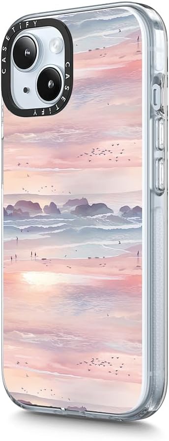 CASETiFY Clear iPhone 15 Case [Not Yellowing / 6.6 ft. 3X Military Grade Drop Protection/Compatible with Magsafe] - Watercolor Beach Strolling Landscape - Clear