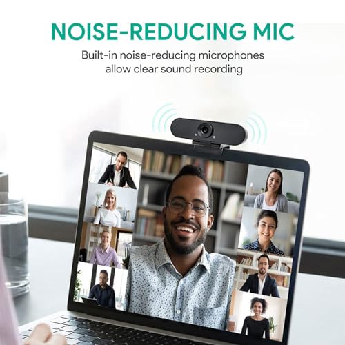 1080p Webcam with Dual Stereo Microphones & Privacy Cover, Full HD USB Desktop Web Computer Camera with Auto Light Correction for Video Conferences, Compatible with Windows & Mac, PC & Laptop