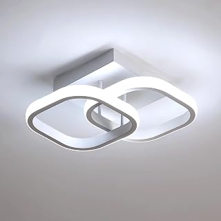 DELIPOP Small Ceiling Light, Square Modern LED Ceiling Light Fixture, 6500K Cool White Light Acrylic Hallway Light Fixture Ceiling Lamp for Hallway Kitchen Study Bedroom Living Room (White) - Image 1