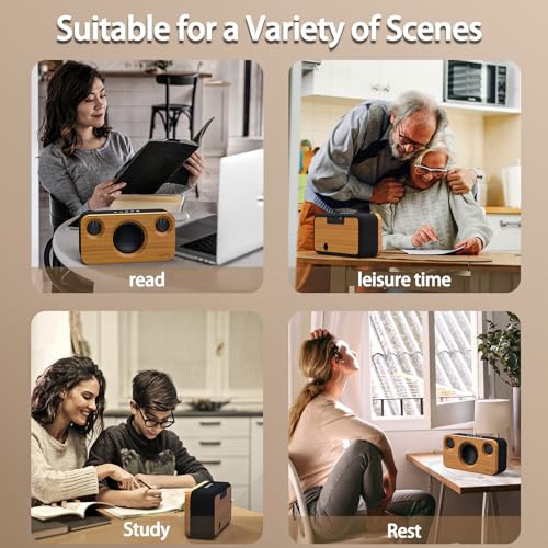 Bluetooth Speaker with Deep Bass, 40W(Peak) Wireless Portable Speaker with AUX, TF Card, Stereo Sound Wood Home Audio Sync up to 100 Bluetooth 5.3 Speakers for Home Party, Outdoor Camping