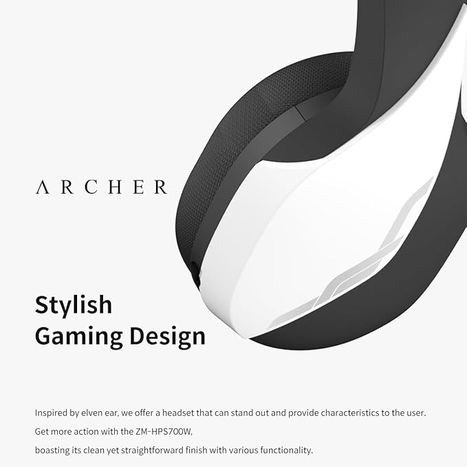 Zalman HPS700 Archer, Wireless Headset with Gaming, Music, Live Sound Modes, LED Indicator, Detachable Microphone, USB-C to A Charging Cable (White)…