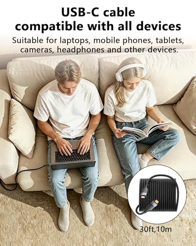 33ft Long USBC Cable,5Gbps Data Transfer,60W Fast Charging,4K@60Hz Video Output,Black Nylon Braided USB C Cable with Gold-Plated Connectors,Compatible with Laptop,Monitor, Docking Station,
