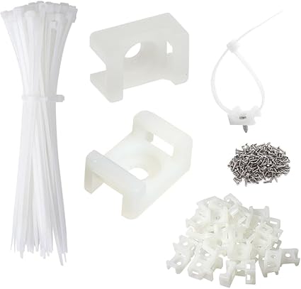 Cable Zip Tie Mounts Kit - 60 Set Wire Cable Clips Organizer Holders with 8" Cable Ties, Saddle Type Mounts Base and Tapping Screw