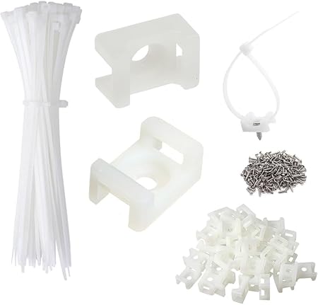 Cable Zip Tie Mounts Kit - 60 Set Wire Cable Clips Organizer Holders with 8" Cable Ties, Saddle Type Mounts Base and Tapping Screw