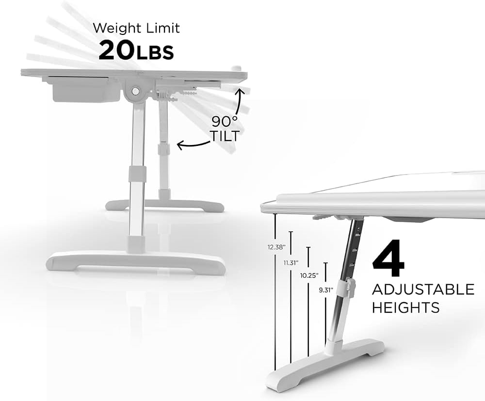 Portable Workstation Lap Desk with Adjustable Height & Tilt – White