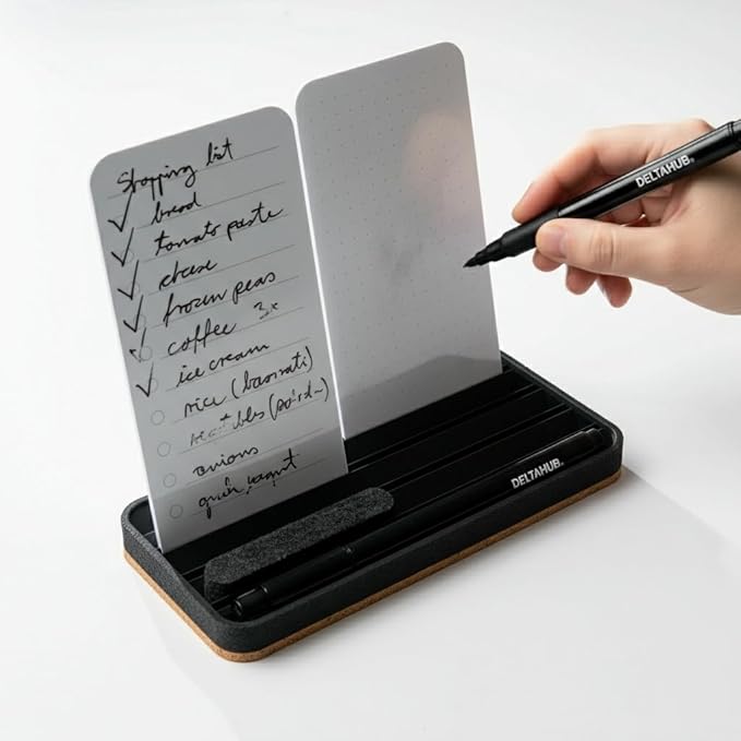 DeltaHub Reusable To-Do List for Desk - Dry Erase Daily Planner with 2 Cards, Marker & Eraser - Minimalist Desktop Organizer for Office, Work from Home - Analog Productivity Tool (Pink)