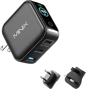 MINIX 100W 3-Port GaN USB C Fast Charger Block with Smart Display, Foldable