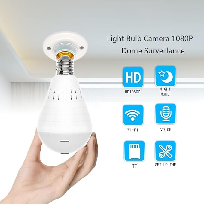 1080P Light Bulb Camera Garage Wireless Surveillance Camera Compatible with Alexa for Baby Room WiFi 2.4GHz E27-AOLANS