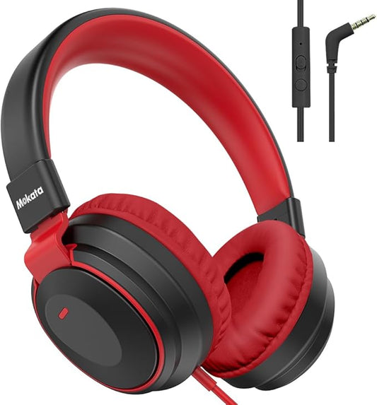Headphone Kids Volume Limited 85/94dB Wired Over-Ear/On-Earr Foldable Headset with Inline Cable Aux 3.5mm Cord Mic for Toddler Boy Girl Child Back to School Study Pad Tablet Black