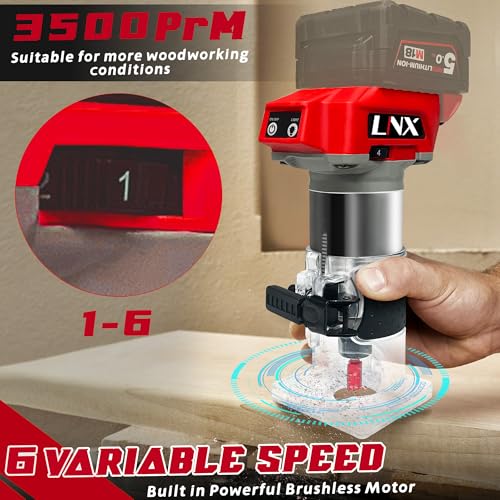 800W Cordless Wood Router Compatible With Milwaukee 18V Battery,30000RPM Brushless Motor Router Attach 12PCS 1/4" Router Bits,6 Speeds (NO Battery)