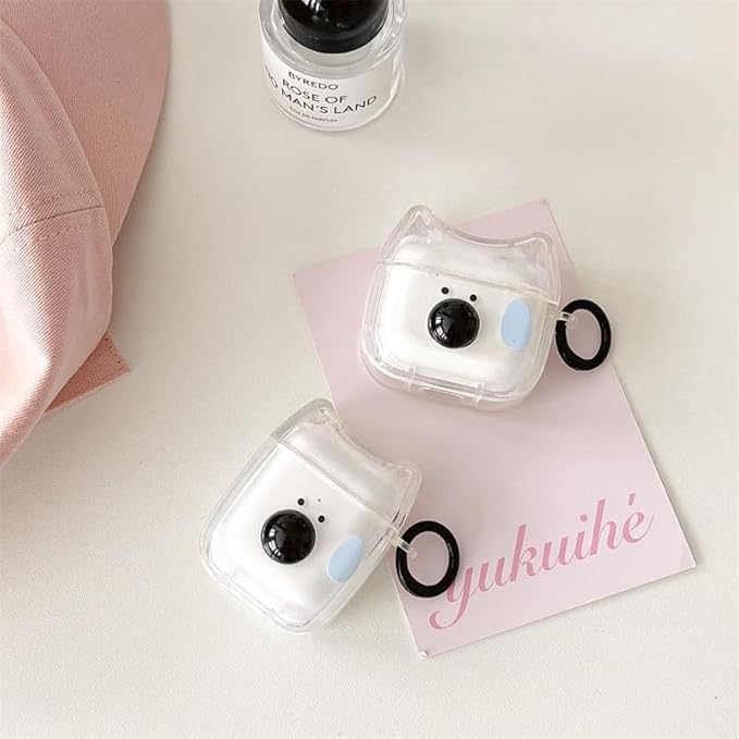 Transparent Clear Earphone Case for AirPods 4, Cute Lovely Cat Face Soft TPU Silicone Case, Kitty Ear AirPods 4 Cover Protective Skin Shockproof Protector for iPod Earbuds -Sweating Dog