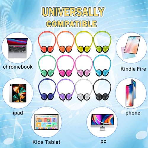 Bulk Headphones 100 Pack Multi Colored for Classroom, Wholesale Headphones Earphones for Kids,Students, Schools, Libraries, Museums, Testing Centers, Hotels (12 Mixed Color)