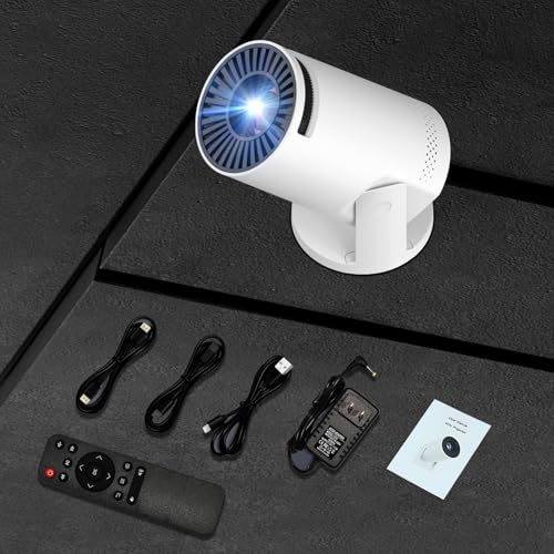 Mini projector, with wired screen sync 4K 1080P portable projector 180° rotation. 17-130" screen video projector. Compatible with smartphones, laptops.
