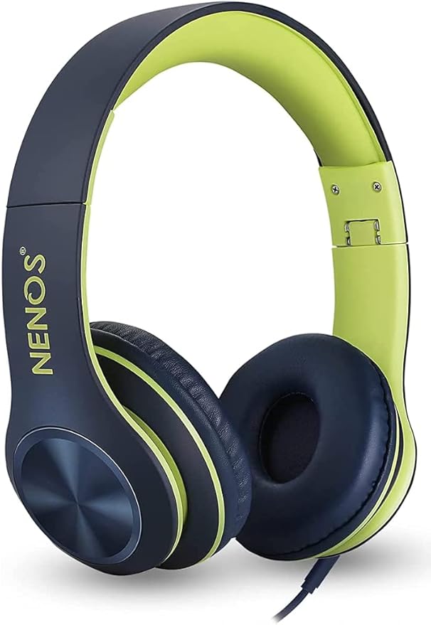 NENOS Kids Headphones Volume Limited Over Ear Headphones for Kids Foldable Headphones for Children Boys Girls Toddler Ideal for Tablet, Smartphone, Laptop Headset for School, Travel (Lime)