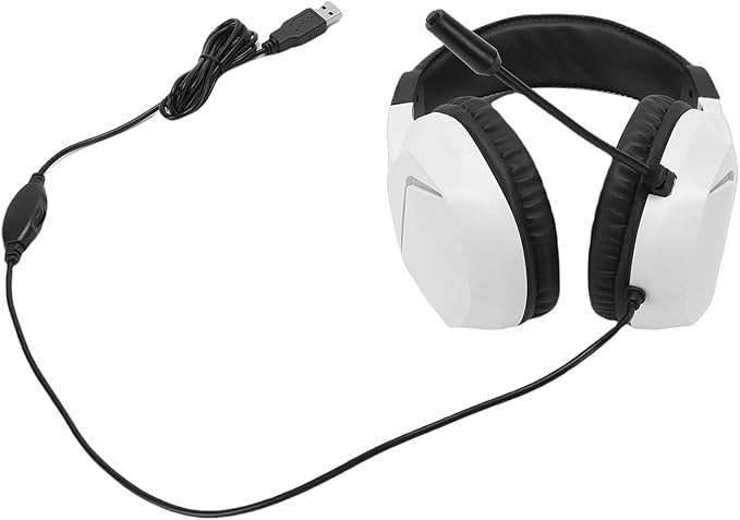 Cuifati USB Gaming Headset with Microphone 7.1 Surround Sound Noise Cancelling Headphones with RGB Lighting 40mm Drivers Memory Foam Ear Cushions for PC Call Center Online Classes (White)