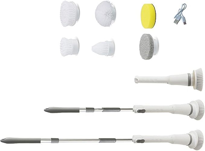 Rechargeable Brush with 6 Replaceable Brush Heads for Bathroom Electric Scrubber Cordless Power Scrubber