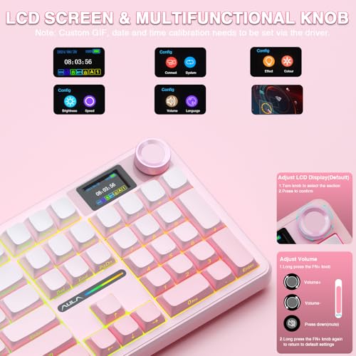 Aula F108 PRO - Wireless Mechanical Keyboard with Screen & Knob,Full Size Keyboard with 8000mAh Battery,Pre-lubed Switches,RGB Backlit Hot Swappable Custom Gaming Keyboards (Renewed) - Image 4