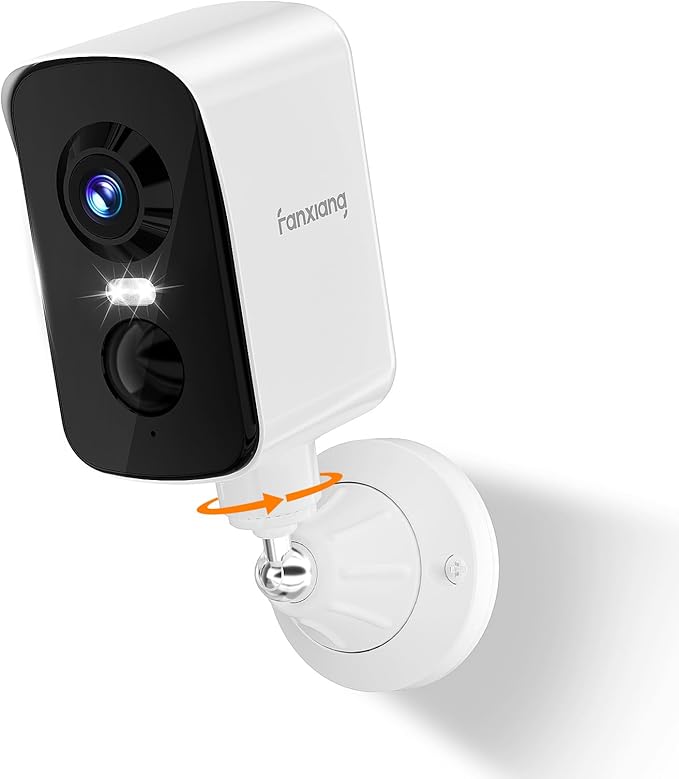 fanxiang 2K Wireless Security Camera Outdoor Rechargeable Battery Camera WiFi, 300° Pan Rotating, AI Motion Detection, PIR, Color Night Vision, Spotlight, Siren, Two-Way Talk, IP65, SD/Cloud Storage