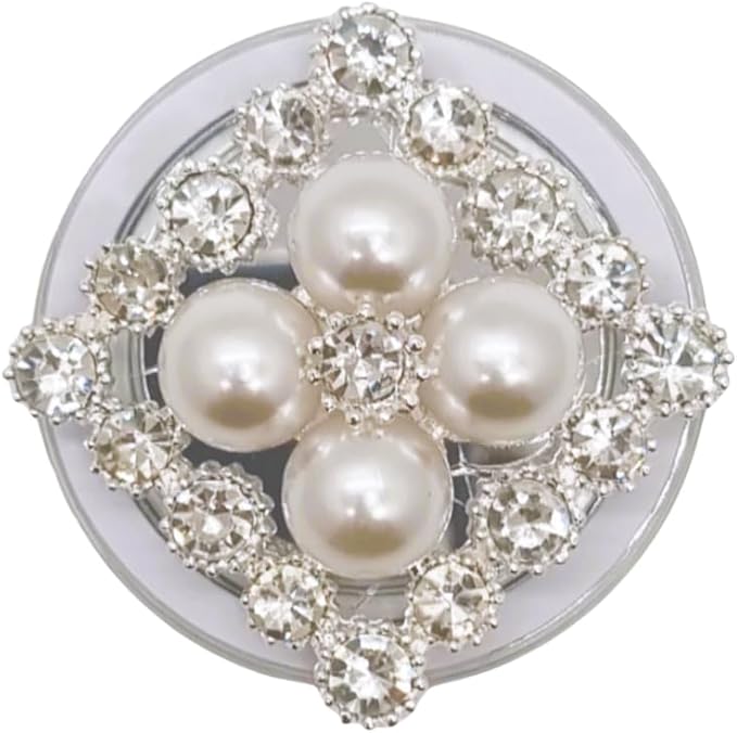 Crystal Rhinestone and Faux Pearl Magnetic Phone Grip Stand, Compatible with MagSafe, Adhesive Metal Ring Included, Detachable Kickstand Holder (Royal Pearl Square)