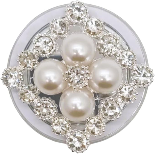 Crystal Rhinestone and Faux Pearl Magnetic Phone Grip Stand, Compatible with MagSafe, Adhesive Metal Ring Included, Detachable Kickstand Holder (Royal Pearl Square)