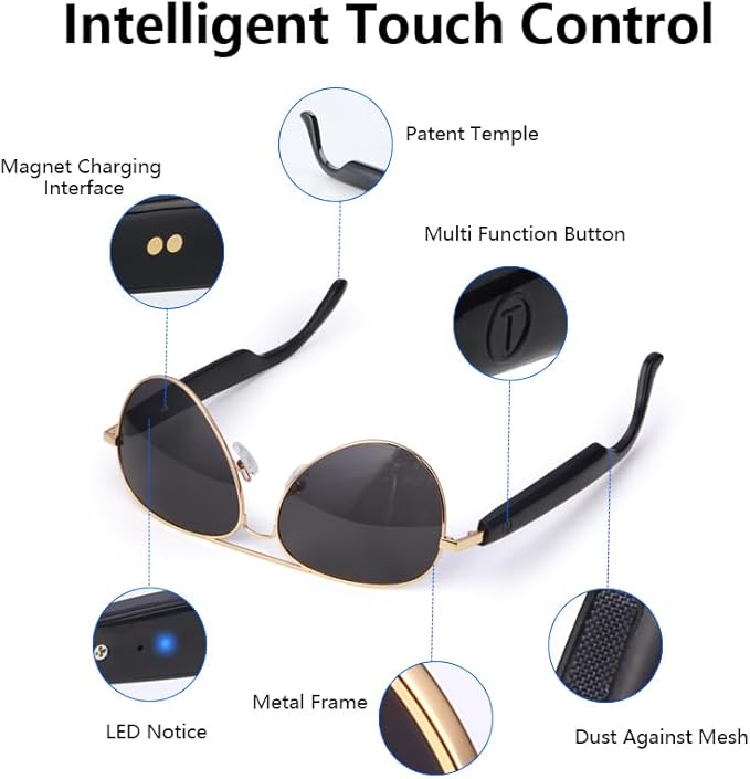 Bluetooth Audio Smart Sunglasses with Speakers, UV400 Protection Blue Light Blocking Glasses for Men Women