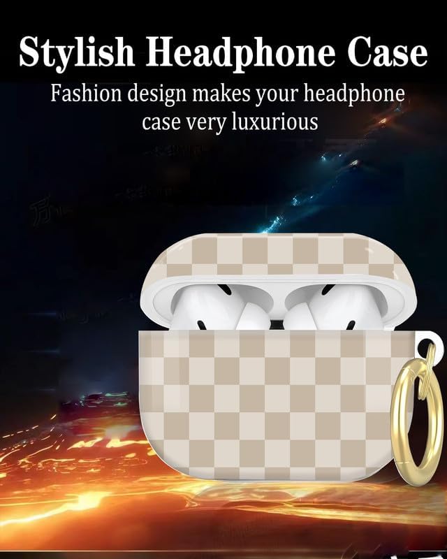 Compatible with AirPod Pro 2nd/1st Generation Case Cover with Key Chain,Full Protective Shockproof Wireless Headphone Case for Airpod Pro 2023/2022/2019(Beige Checkered)