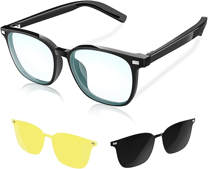 Smart Glasses - Open Ear Anti-Blue Light Bluetooth Audio Glasses for Men Women, Night Vision & UV Polarized Magnetic Lenses, Voice Assistant, Bluetooth Sunglasses for Working/Driving/Relaxing