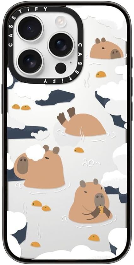 CASETiFY Compact iPhone 16 Pro Case [4 ft. 2X Military Grade Drop Protection/Slim/Lightweight] - Floating Capybara - Clear Black