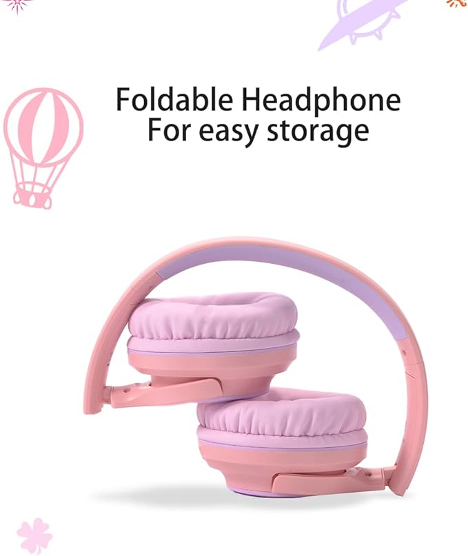 U20 Pink Kids Headphones, Wired Children Headphones with 94dB Safe Volume Control, Foldable Design, Comfortable for Online Learning/School/Travel/Tablet