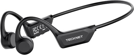 TECKNET Bone Conduction Headphones, Bluetooth V6.0 Open Ear Headphones, Wireless Headphones 10H Playtime & IPX5 Waterproof, Comfortable Fit Built-in Mic, Sport Headphone for Running & Workout -Black