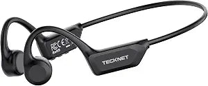 TECKNET Bone Conduction Headphones, Bluetooth V6.0 Open Ear Headphones, Wireless Headphones 10H Playtime & IPX5 Waterproof, Comfortable Fit Built-in Mic, Sport Headphone for Running & Workout -Black