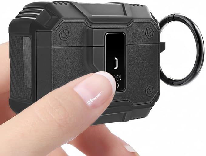 for AirPods Pro 3 Case, Secure Lock Magnetic Lid Cover with Keychain, Military Grade Shockproof Protective Case for Airpods Pro 3rd Generation, Wireless Charging & Front LED Visible,Black