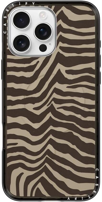 CASETiFY Compact iPhone 16 Pro Max Case [Slim and Sleek/Compatible with Magsafe / 4 ft. 2X Military Grade Drop Protection] - Zebra-Brown - Clear Black