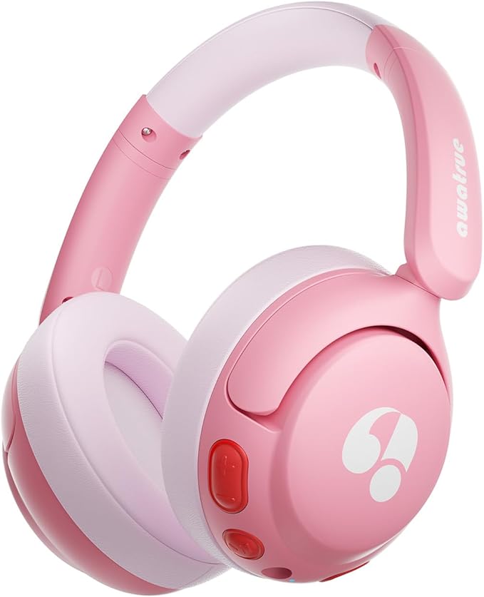 Kids Bluetooth Headphones, 85dB Volume Limiter, Foldable Wireless Over-Ear Headphones for iPad, Travel, 75H Playtime, Bluetooth 5.4, Built-in Mic, Pink